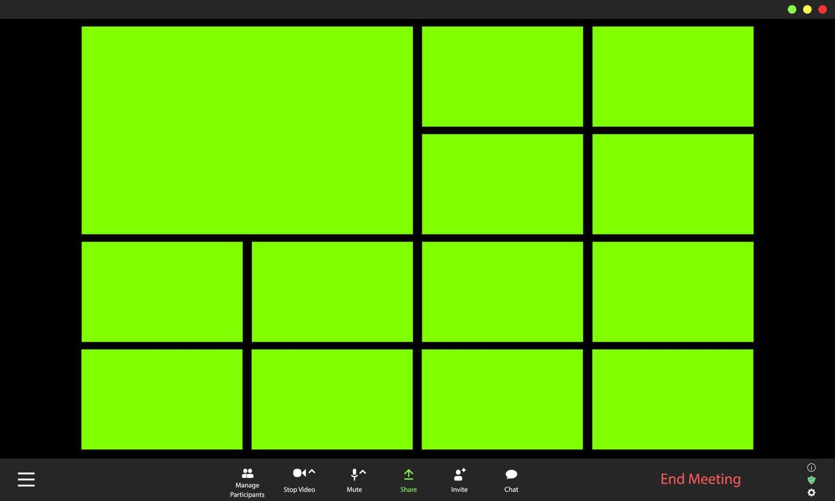 Start online conference concept. Video call app mockup for 13 users. vector