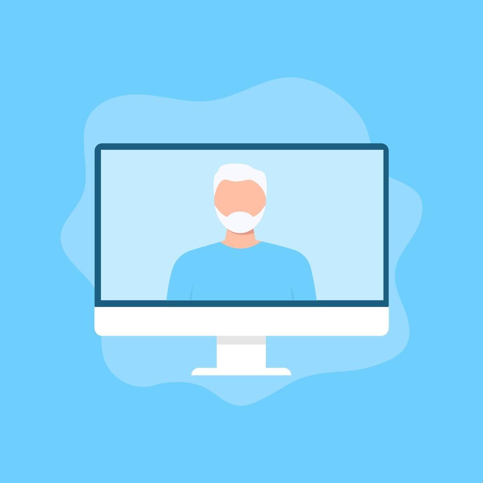 Elderly man connected their screens to the video conversation vector