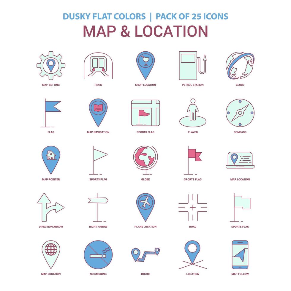 icono de mapa y ubicación color plano oscuro paquete de iconos vintage 25 vector