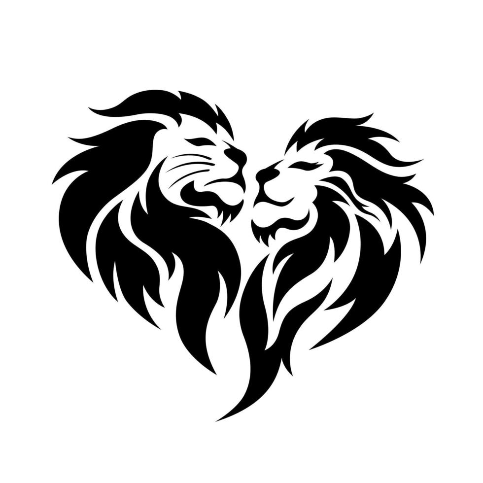 rey y reina leones en forma de corazón vector