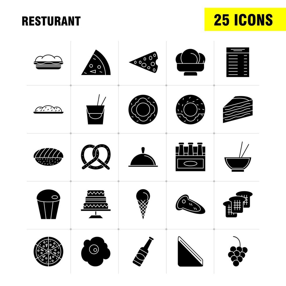 Restaurant Solid Glyph Icons Set For Infographics Mobile UXUI Kit And Print Design Include Carrot Food Vegetable Meal Bottle Food Meal Mustard Eps 10 Vector