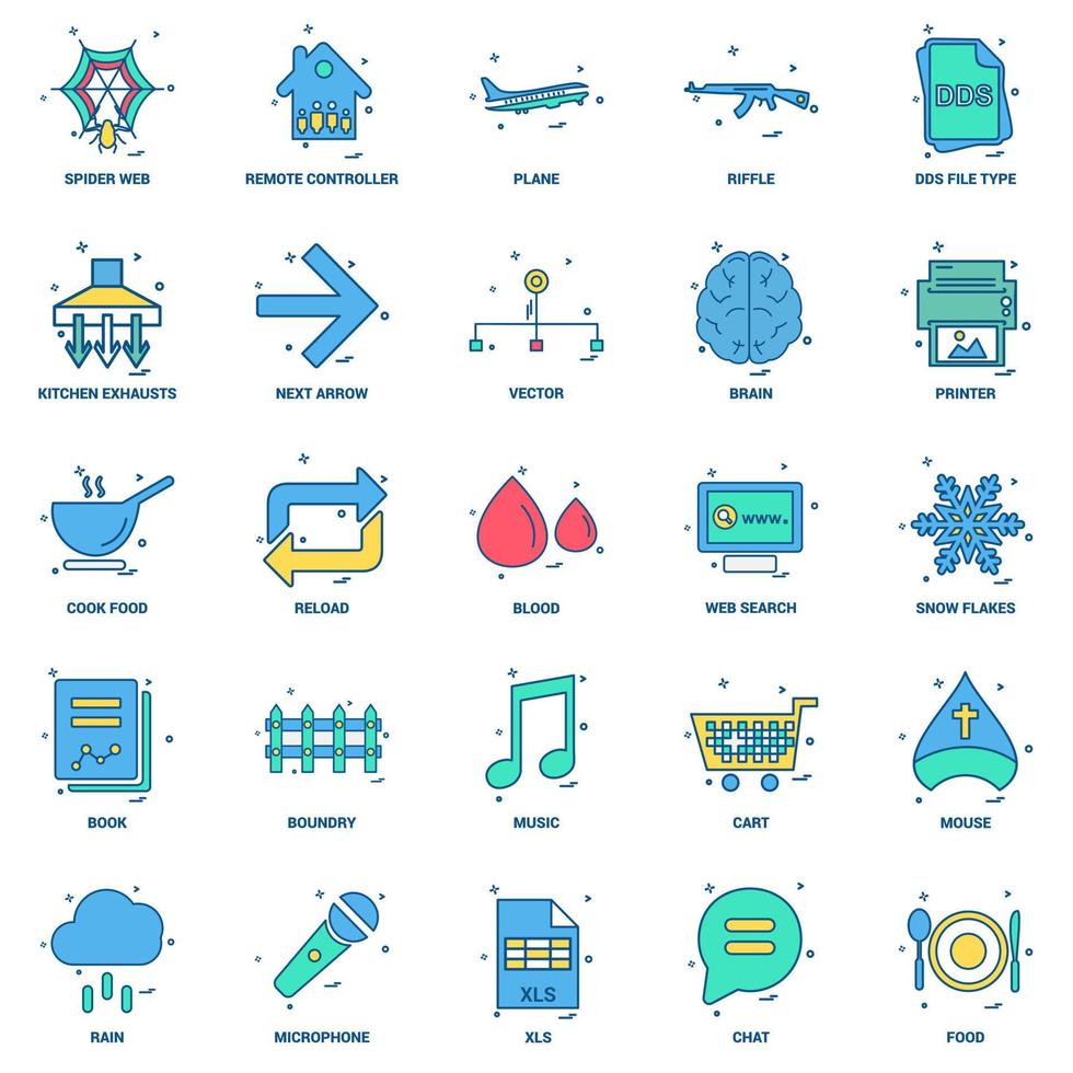 25 conjunto de iconos de color plano de mezcla de concepto de negocio vector