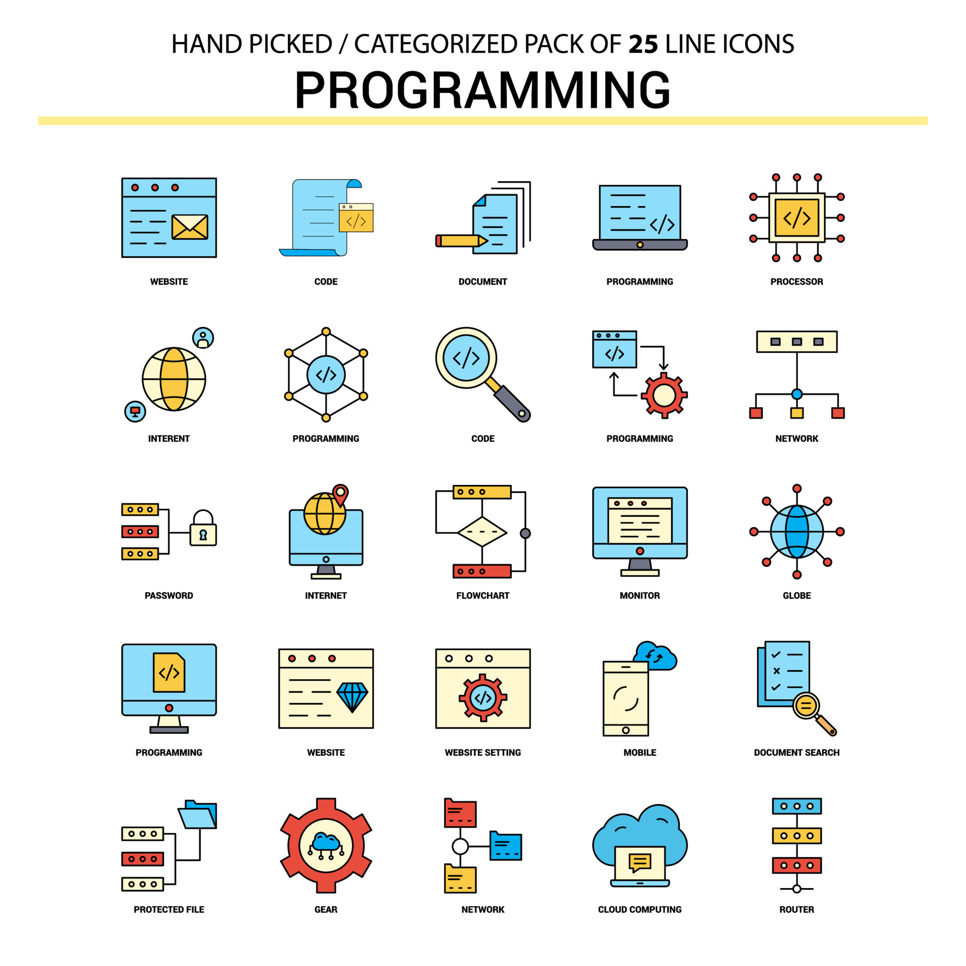 Programming Flat Line Icon Set Business Concept Icons Design 14218709 ...