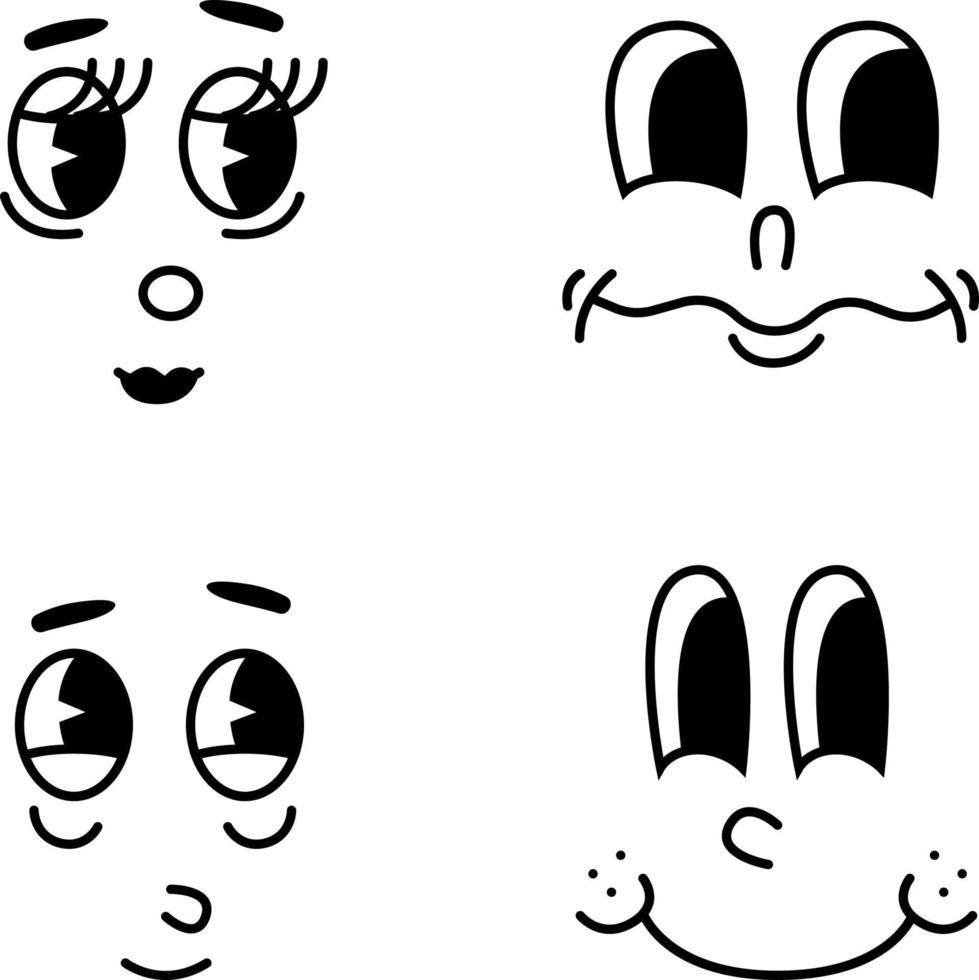 caras de personajes de dibujos animados retro vector