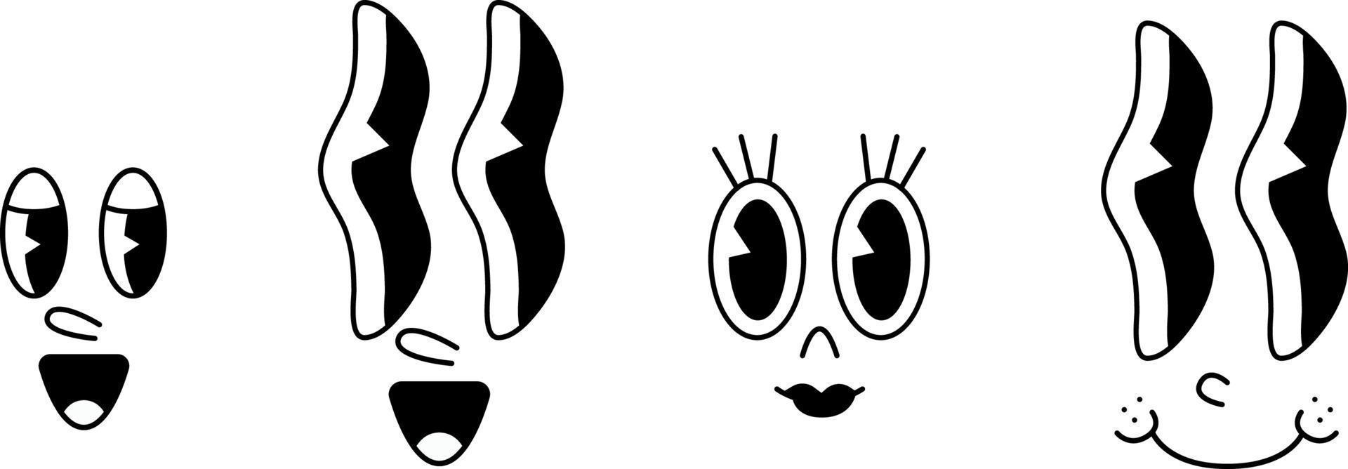 caras de personajes de dibujos animados retro vector