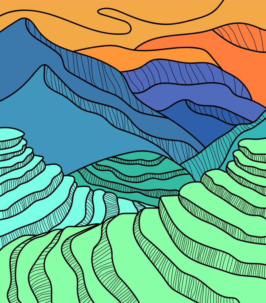 plantación abstracta de té, paisaje de montañas vector