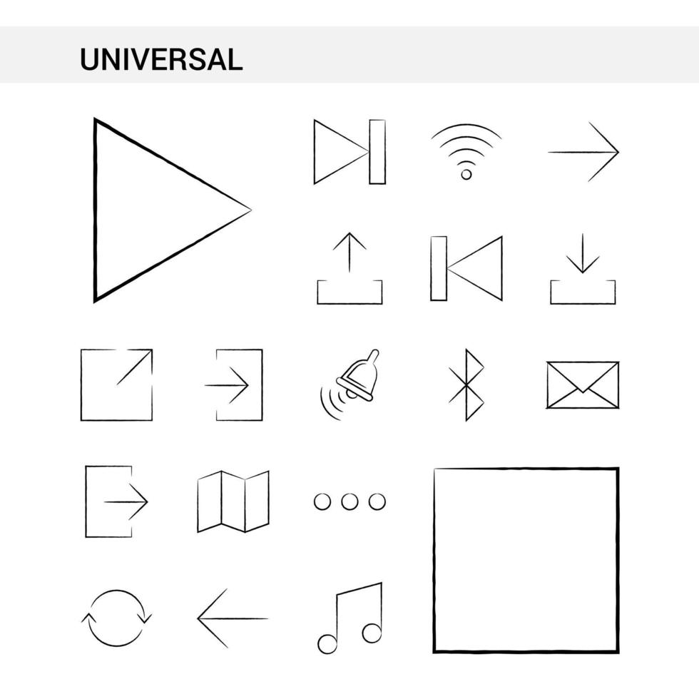 Universal hand drawn Icon set style isolated on white background Vector