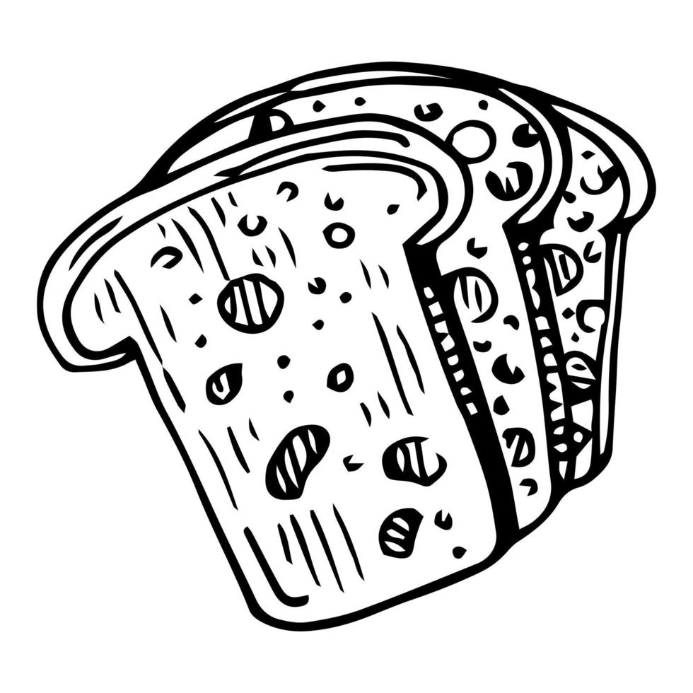 Three slice of bread vector sketch icon isolated on background. Hand drawn Single slice of bread icon. Single slice of bread sketch icon for infographic, website or app.