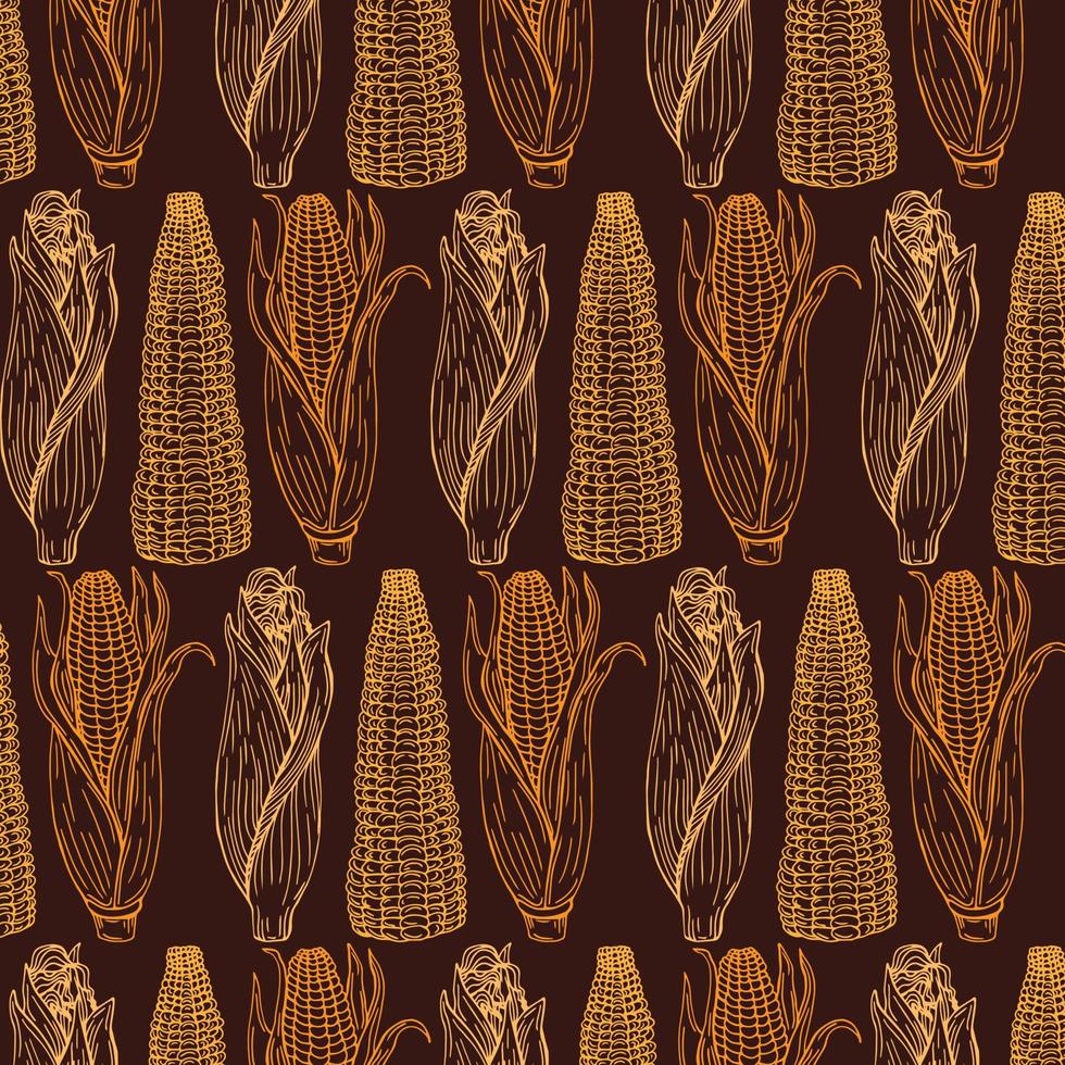 fondo vegetal vectorial. patrón de mazorcas de maíz y granos de maíz dibujados a mano vector