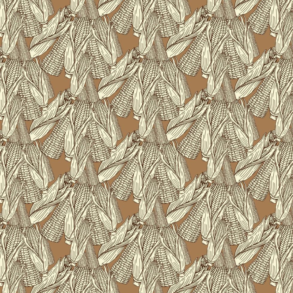 patrón de maíz en la mazorca sobre un fondo blanco. el patrón vectorial se puede utilizar para embalaje, textiles, libros para colorear y cubiertas para portátiles. vector