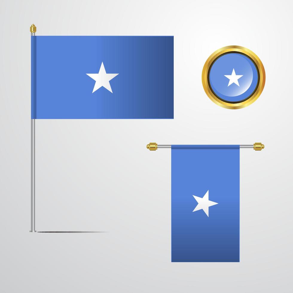 diseño de bandera ondeante de somalia con vector de insignia