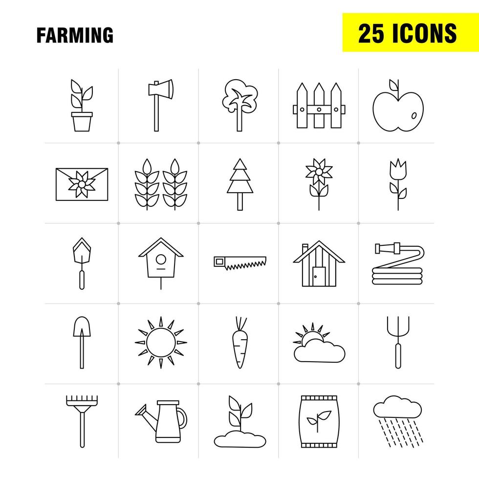 icono de línea de cultivo para impresión web y kit de uxui móvil, como bolsa de grano de arroz, saco de trigo, carta de masaje, papel, paquete de pictogramas, vector