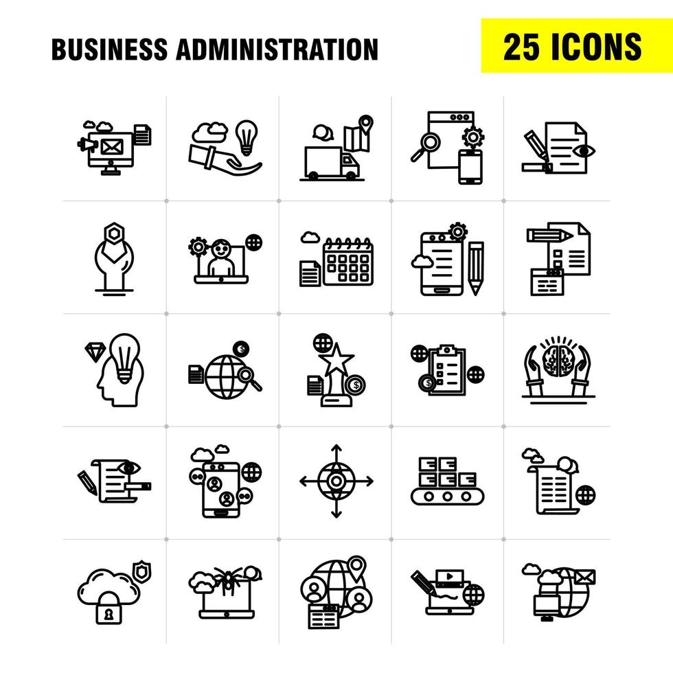 Business Administration Line Icons Set For Infographics Mobile UXUI Kit And Print Design Include Target Focus Arrow Direction Document File Globe Internet Collection Modern Infographic Log vector