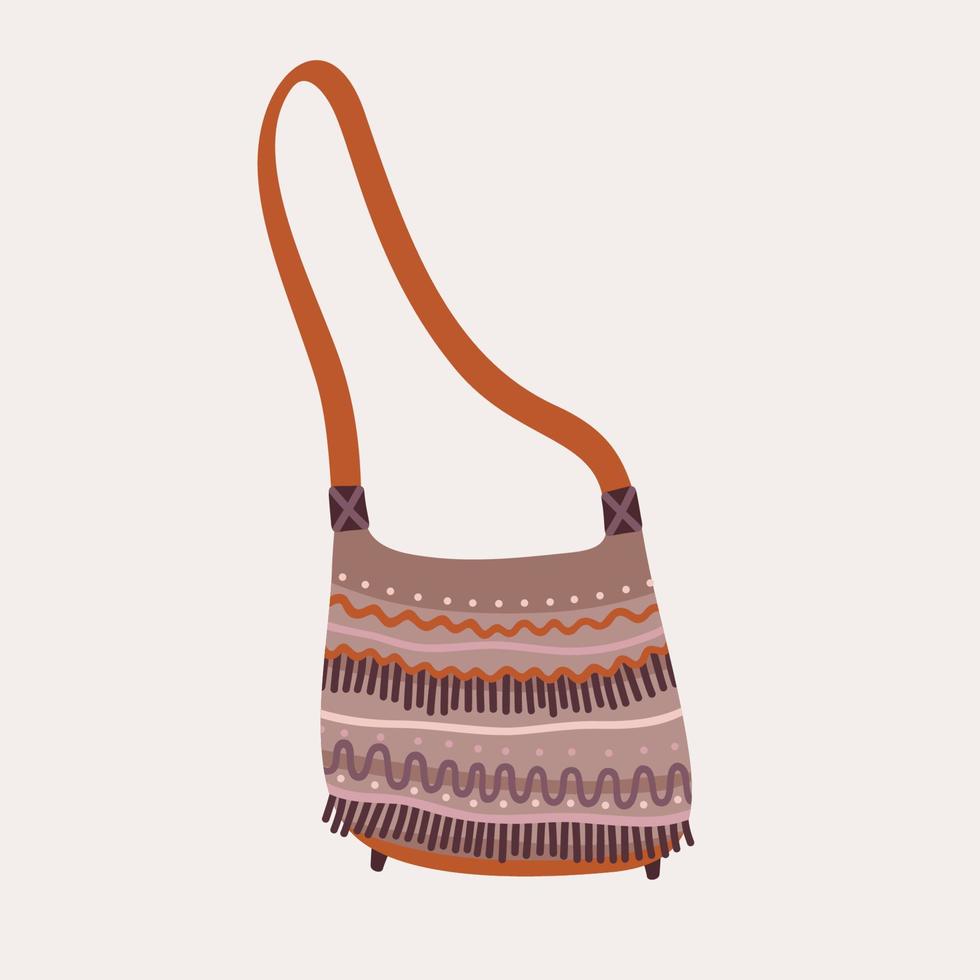 Brown ornamental boho bag vector