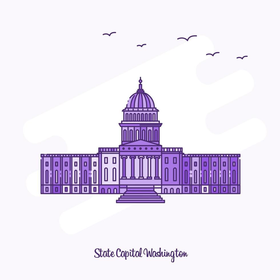 STATE CAPITAL WASHINGTON Landmark Purple Dotted Line skyline vector illustration