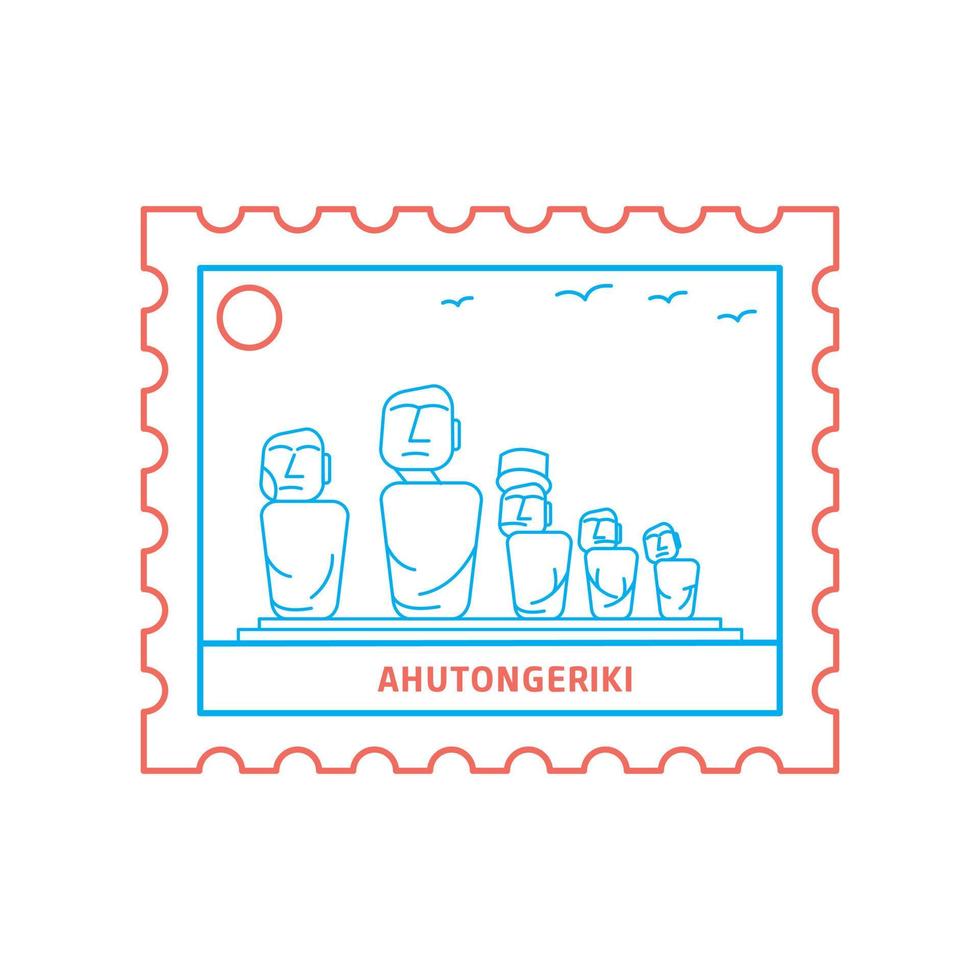 AHUTONGERIKI postage stamp Blue and red Line Style vector illustration