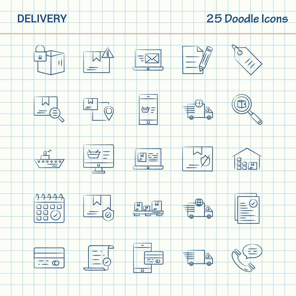 Delivery 25 Doodle Icons Hand Drawn Business Icon set vector