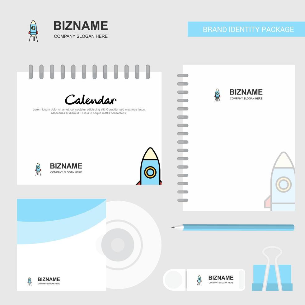 Rocket Logo Calendar Template CD Cover Diary and USB Brand Stationary Package Design Vector Template