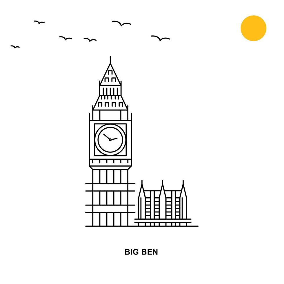 fondo de ilustración natural de viajes mundiales de monumento de big ben en estilo de línea vector