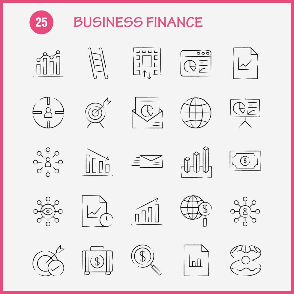 Business Finance Hand Drawn Icon Pack For Designers And Developers Icons Of Bag Briefcase Business Fashion Finance Business Eye Mission Vector