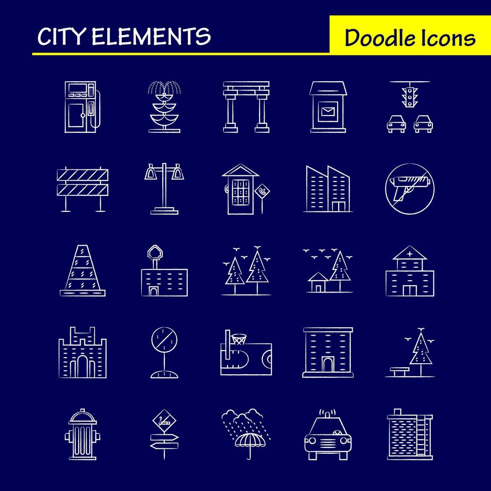 City Elements Hand Drawn Icons Set For Infographics Mobile UXUI Kit And Print Design Include Car Vehicle Travel Transport Swing Kids Parks Play Eps 10 Vector