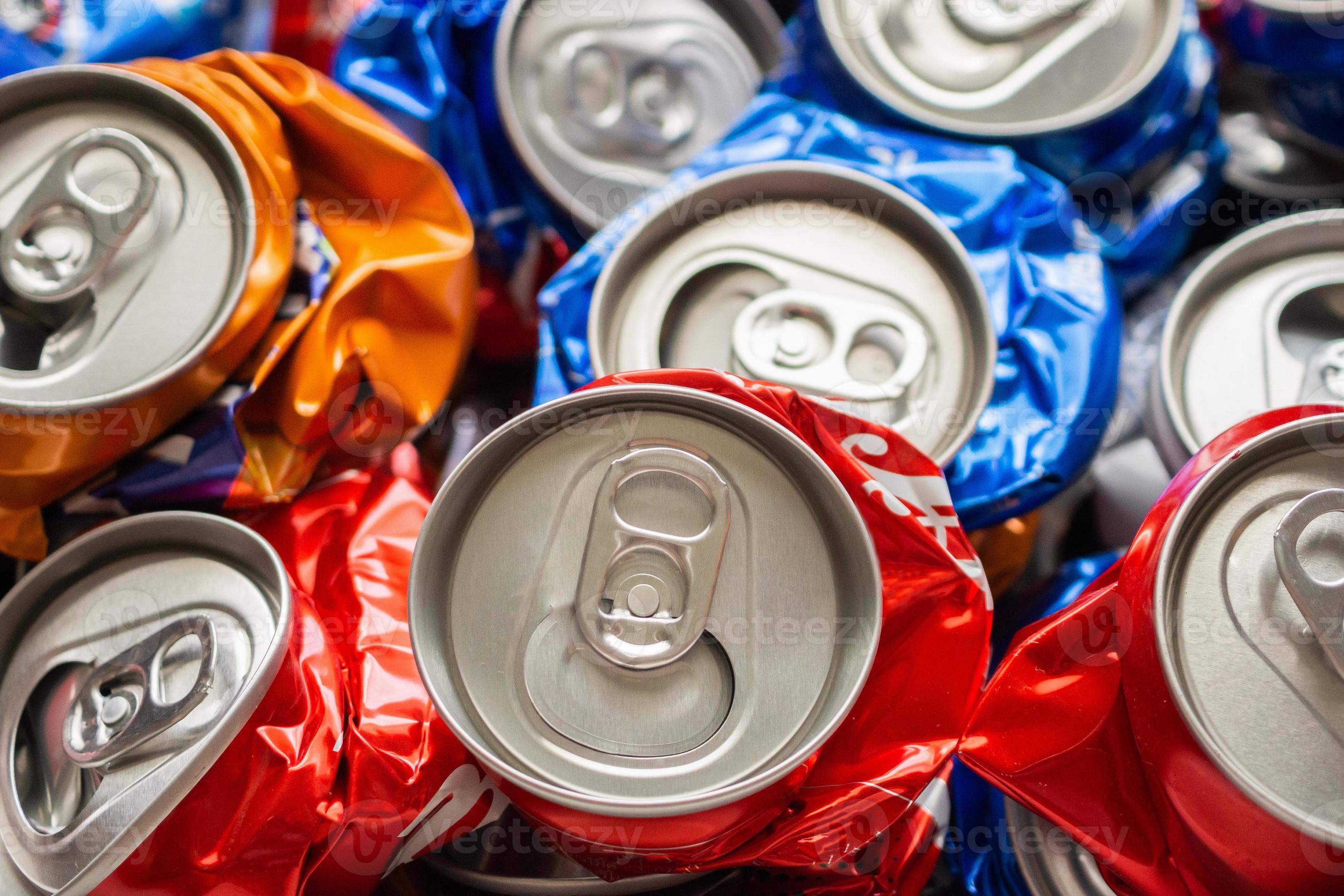 recycle aluminum metal crushed can waste background 14219300 Stock