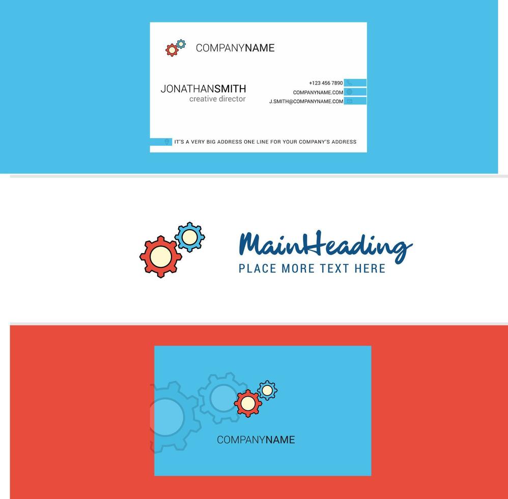Beautiful Gear setting Logo and business card vertical Design Vector