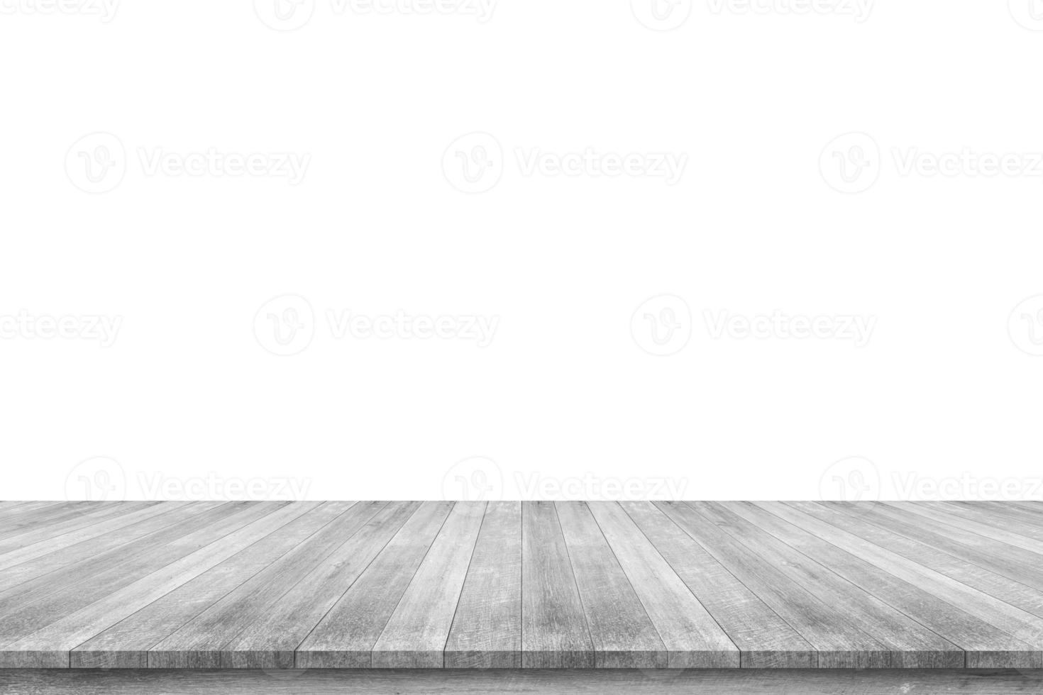 Mesa de madera blanca vacía aislada sobre fondo blanco foto
