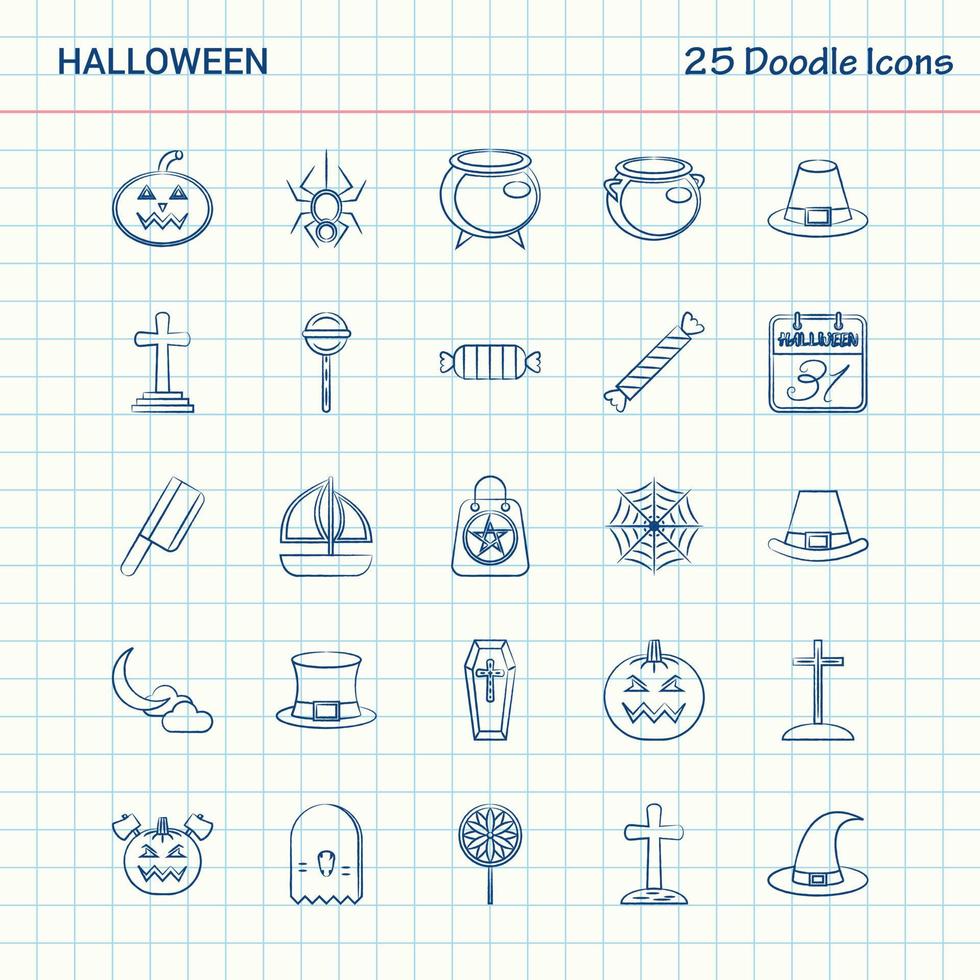 halloween 25 iconos de doodle conjunto de iconos de negocios dibujados a mano vector