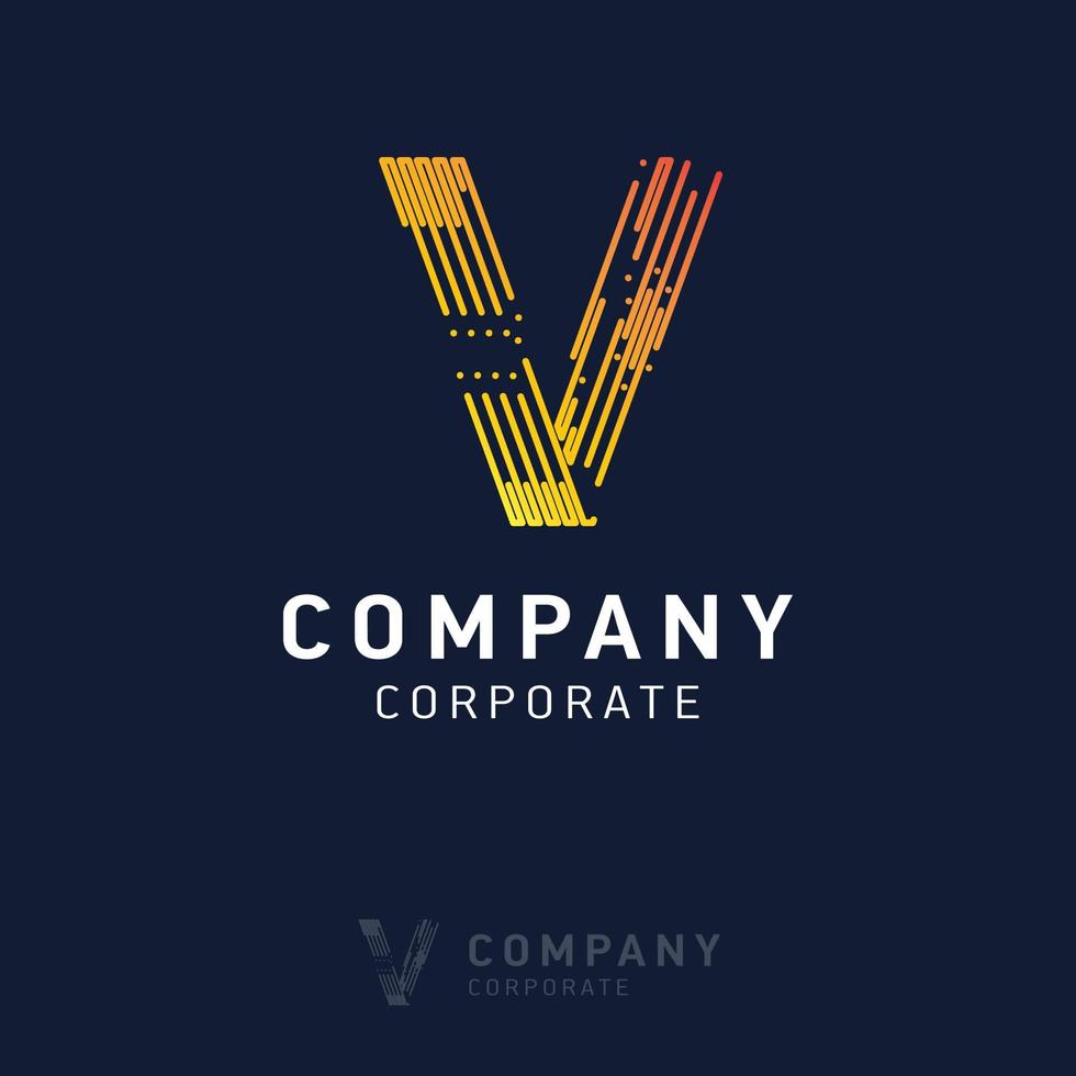 V company logo design with visiting card vector