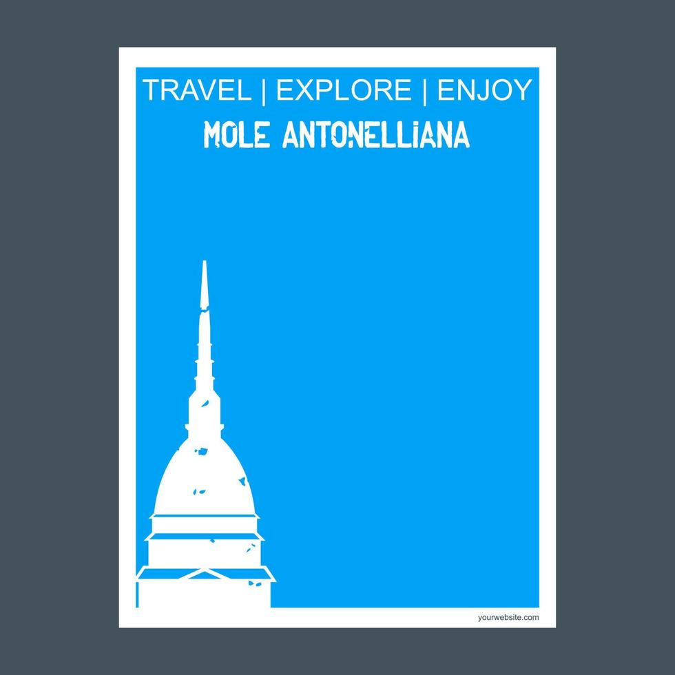 topo antonelliana italia monumento hito folleto estilo plano y tipografía vector