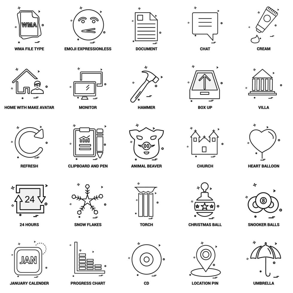 25 conjunto de iconos de línea de mezcla de concepto de negocio vector