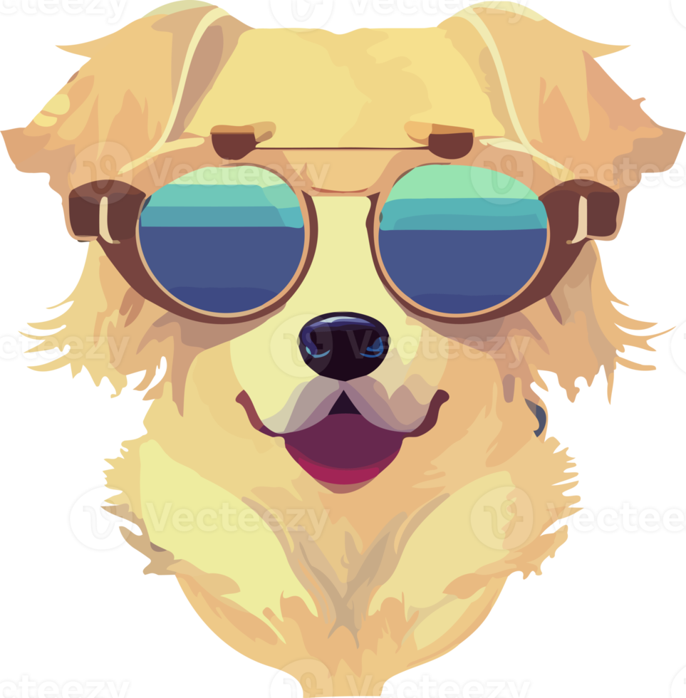 gráfico de ilustração de golden retriever usando óculos de sol isolado bom para logotipo, ícone, mascote, imprimir ou personalizar seu design png