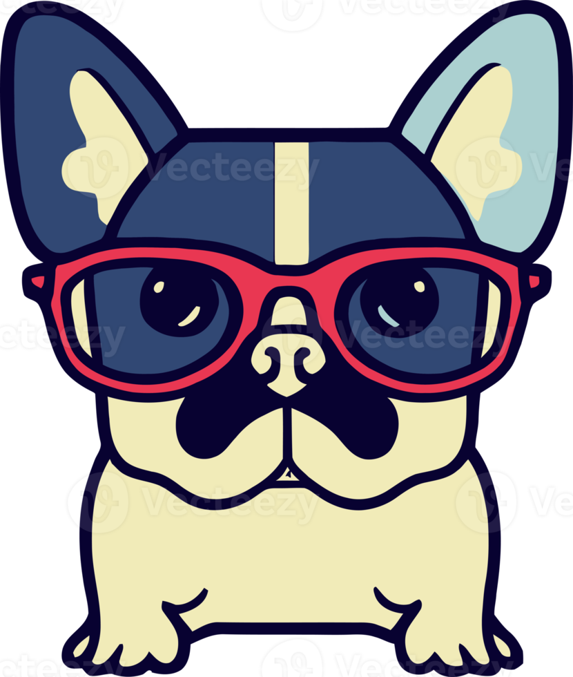 illustration graphique de bouledogue français portant des lunettes de soleil isolées bon pour le logo, l'icône, la mascotte, l'impression ou la personnalisation de votre conception png