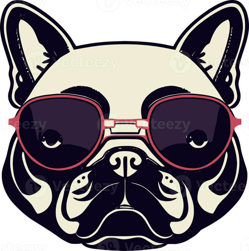 illustration graphic of French bulldog wearing glasses isolated good for logo, icon, mascot, print or customize your design png