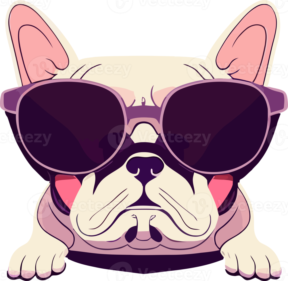 gráfico de ilustração de bulldog francês usando óculos de sol isolados bons para logotipo, ícone, mascote, imprimir ou personalizar seu design png