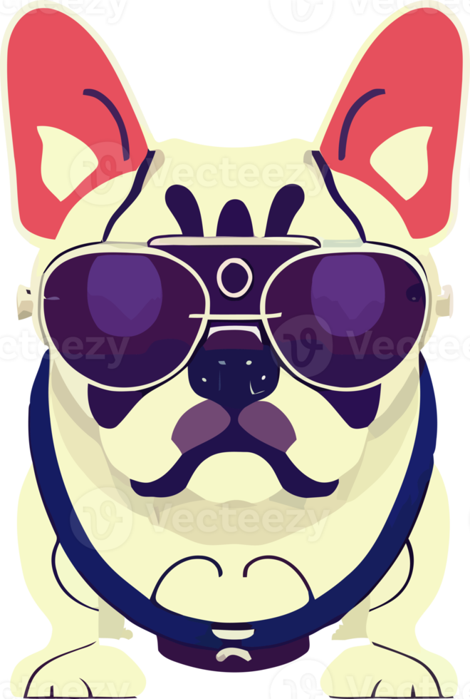 illustration graphic of French bulldog wearing sunglasses isolated good for icon, mascot, print, design element or customize your design png