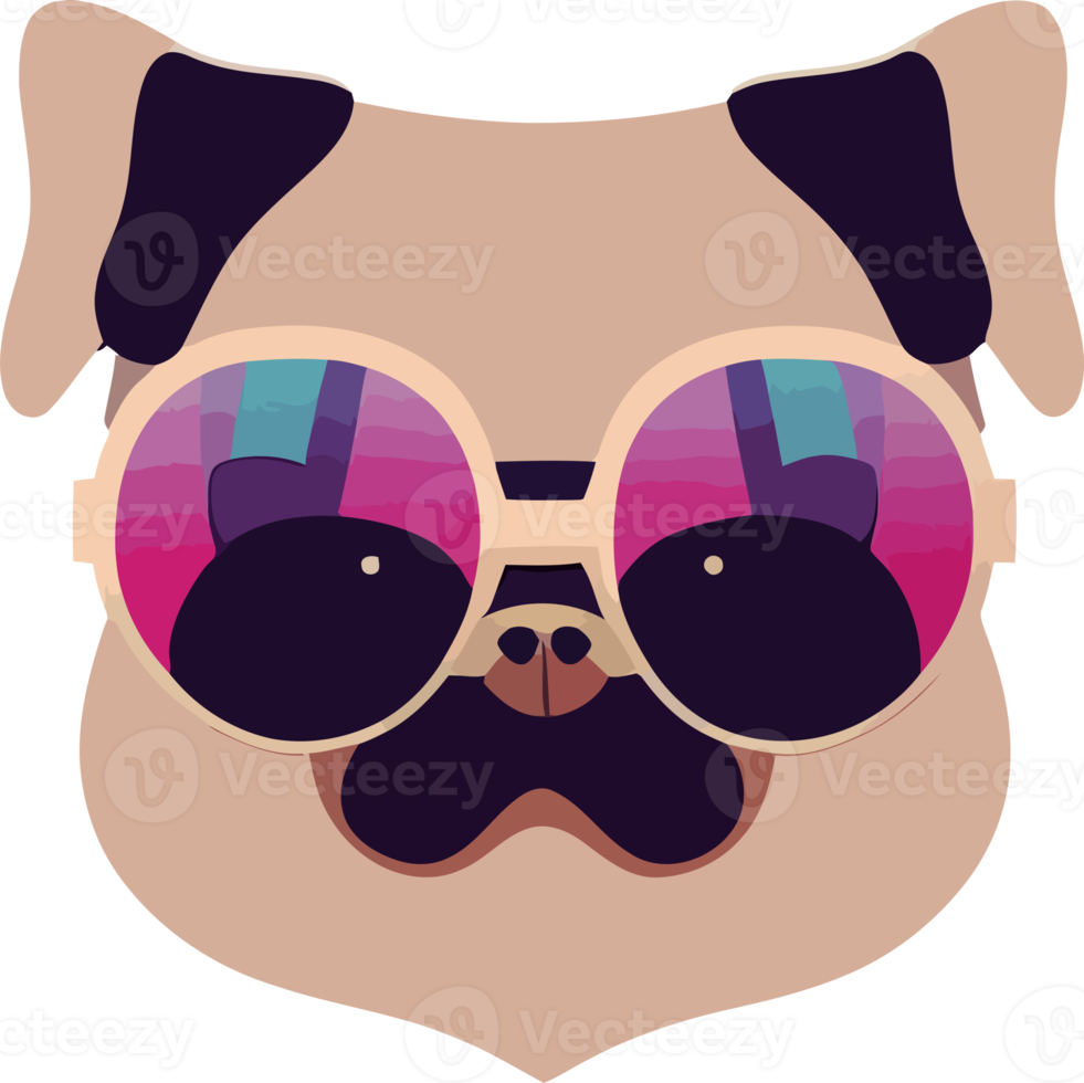 illustration graphic of pug wearing sunglasses isolated good for logo, icon, mascot, print or customize your design png