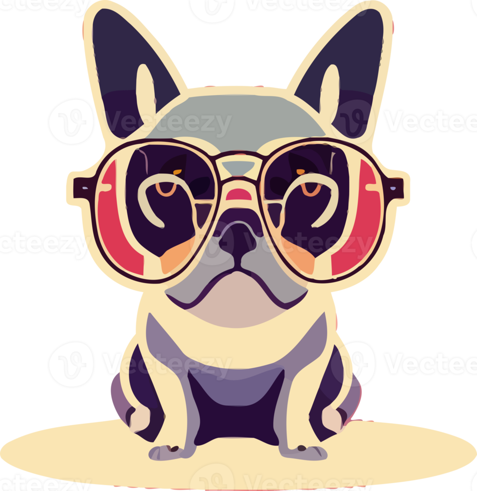 illustrazione grafico di francese bulldog indossare occhiali da sole isolato bene per logo, icona, mascotte, Stampa o personalizzare il tuo design png