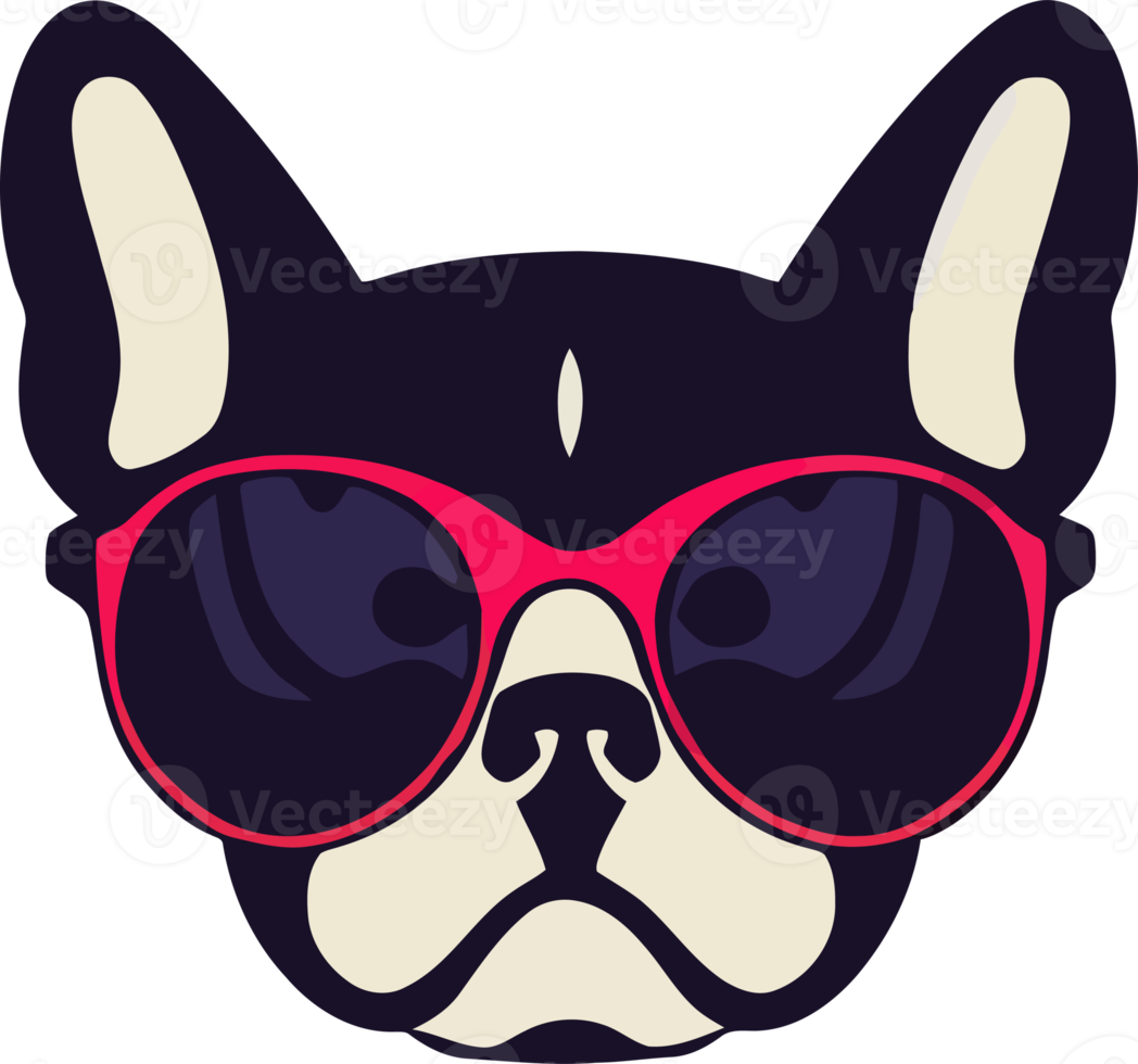 illustration graphic of French bulldog wearing sunglasses isolated good for logo, icon, mascot, print or customize your design png