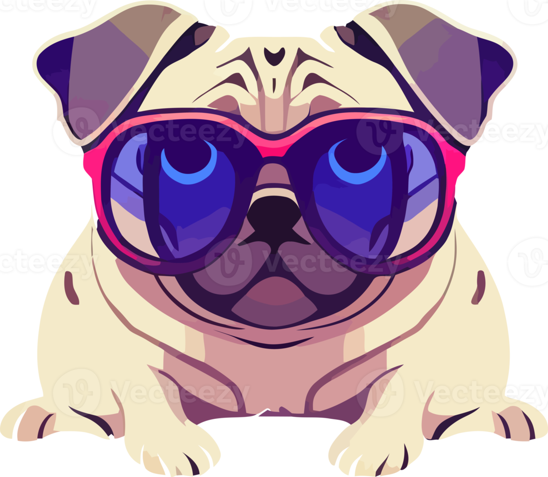 illustration graphic of pug wearing sunglasses isolated good for logo, icon, mascot, print or customize your design png