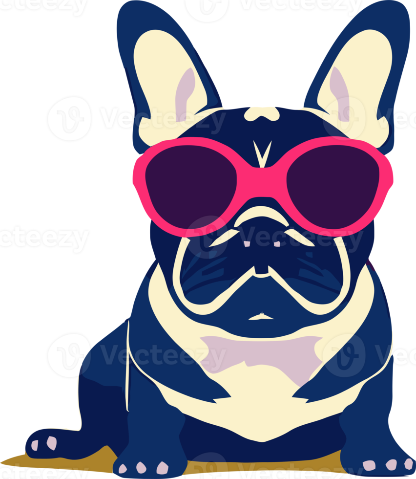 illustration graphique de bouledogue français portant des lunettes de soleil isolées bon pour le logo, l'icône, la mascotte, l'impression ou la personnalisation de votre conception png