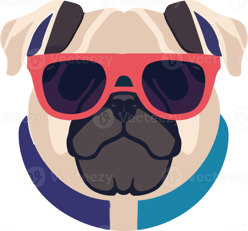 gráfico de ilustração de pug usando óculos de sol isolado bom para logotipo, ícone, mascote, imprimir ou personalizar seu design png