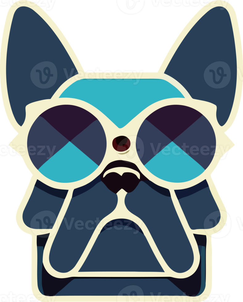 illustration graphic of French bulldog wearing sunglasses isolated good for icon, mascot, print, design element or customize your design png