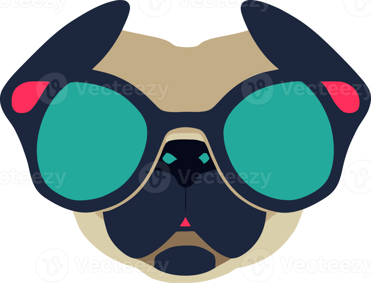 illustration graphic of pug wearing sunglasses isolated good for logo, icon, mascot, print or customize your design png