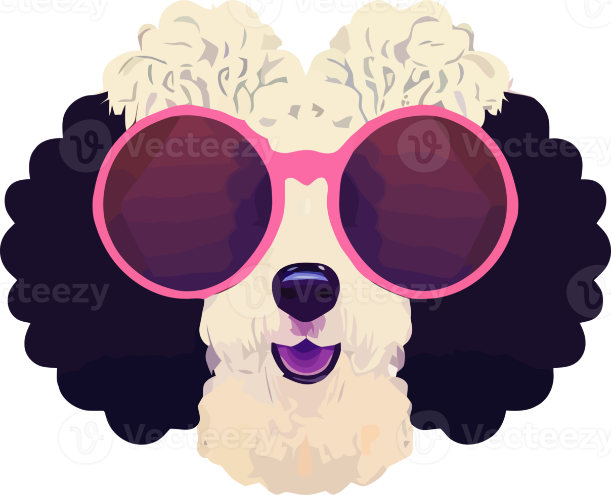 illustration graphique d'un chien caniche portant des lunettes de soleil isolé bon pour l'icône, la mascotte, l'impression, l'élément de conception ou personnaliser votre conception png