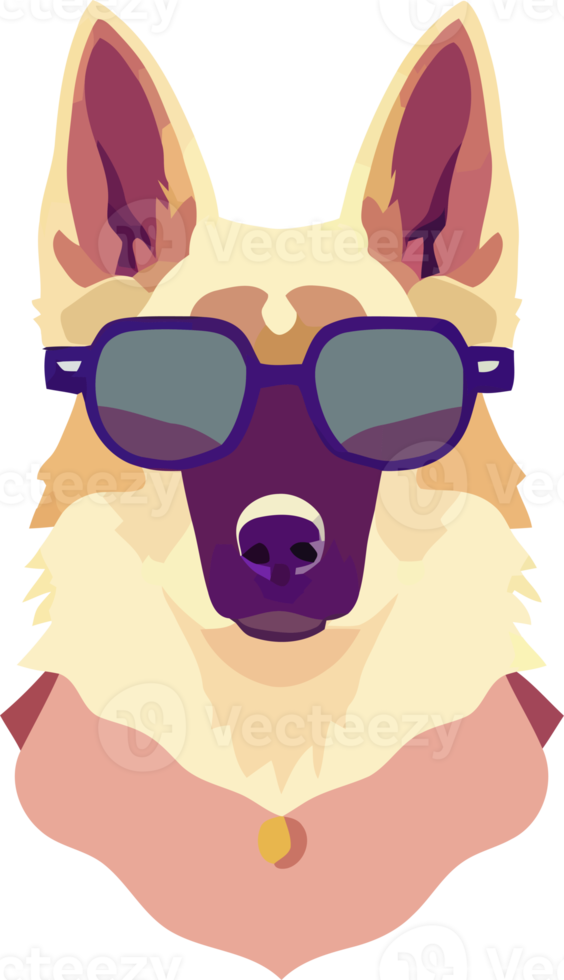 gráfico ilustrativo de un perro pastor alemán con gafas de sol aislado bueno para icono, mascota, impresión, elemento de diseño o personalizar su diseño png