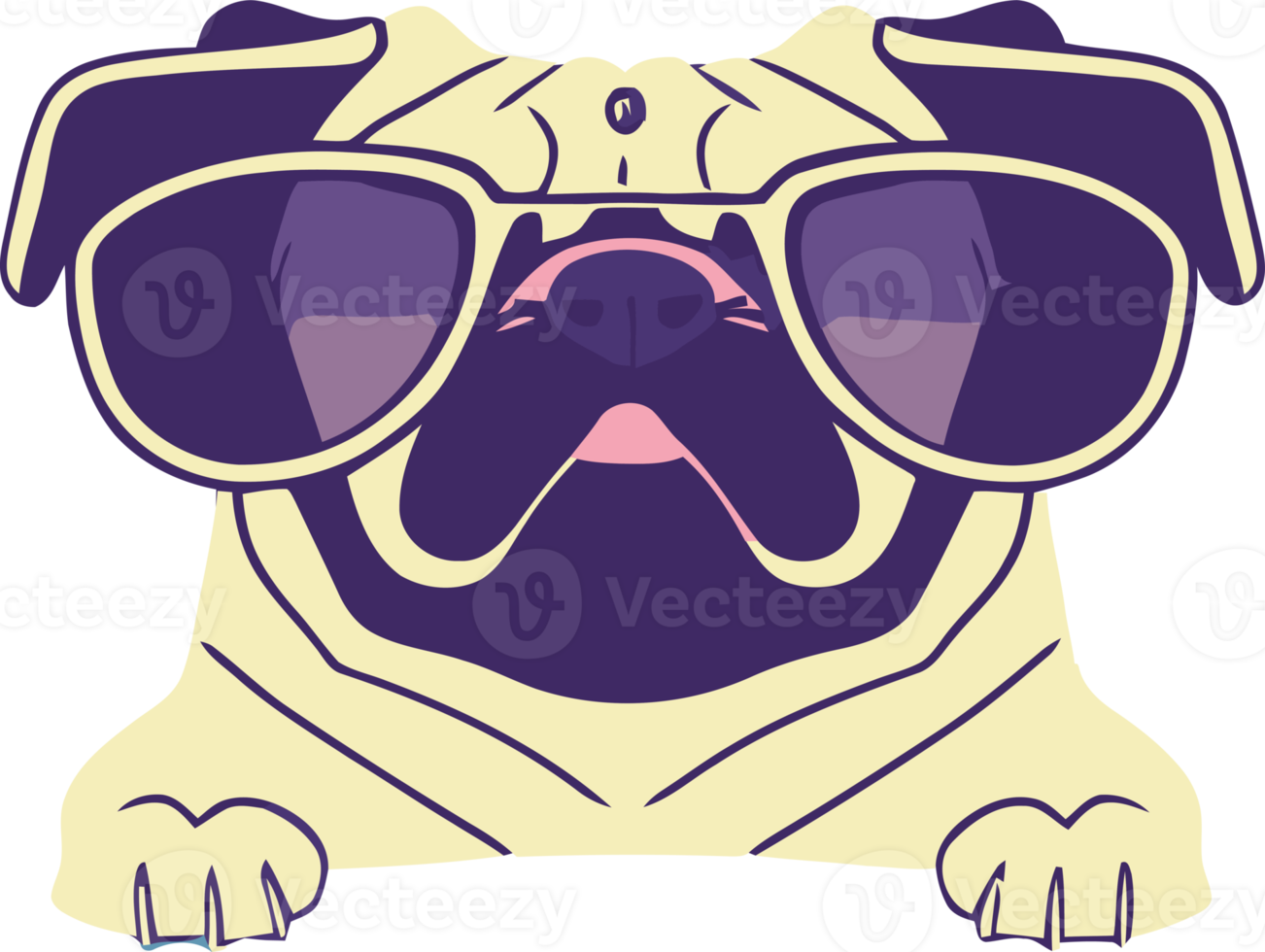 illustration graphic of pug wearing sunglasses isolated good for logo, icon, mascot, print or customize your design png