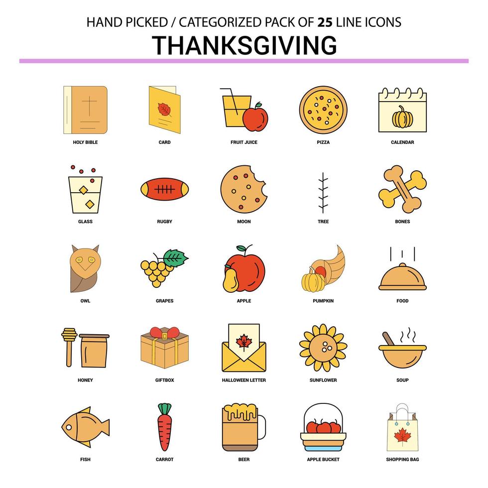 Thanksgiving Flat Line Icon Set Business Concept Icons Design vector