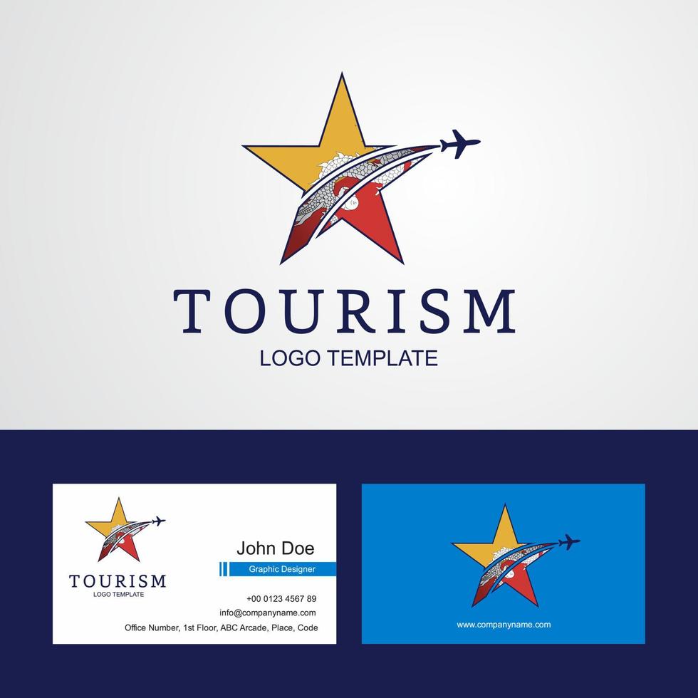 logotipo de estrella creativa de bandera de bután de viaje y diseño de tarjeta de visita vector